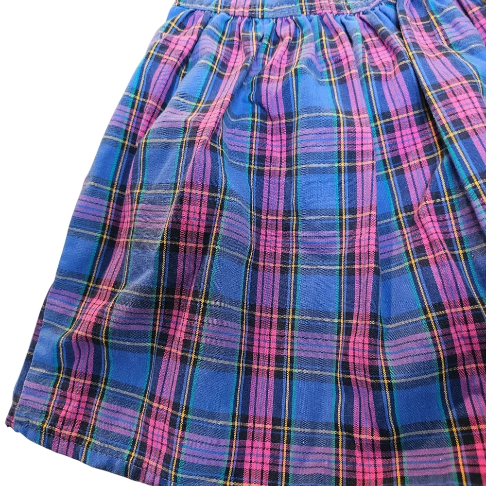 90s Oshkosh Plaid Dress Blue Pink Sz 6 Cotton USA‎ Sleeveless Knee Length